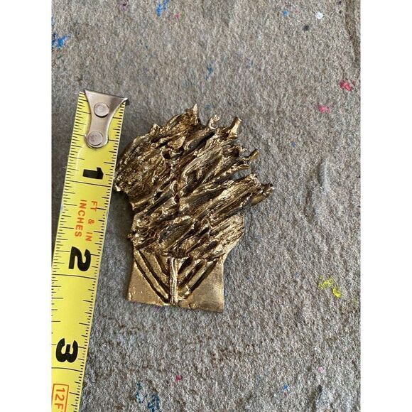 1978 REISINGER Judaica Gold Tone Modernist BURNING BUSH Brooch Pin Retsinger - Picture 2 of 11